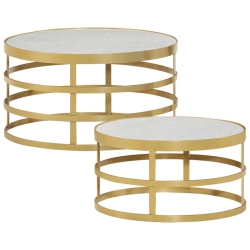 VIDAXL 2 Piece Coffee Table Set Marble Brass And In White