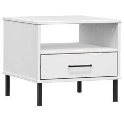VIDAXL Bedside Table With Metal Legs Solid Wood Pine Oslo In White