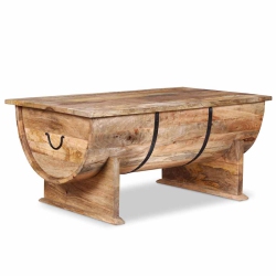 VIDAXL Coffee Table Rustic Barrel-Shaped, Fully Handmade, 34.6"x19.7"x15.7", Solid Wood In Mango