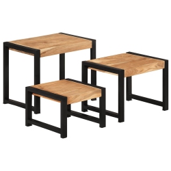 VIDAXL Nesting Tables Set Of 3, Side Tables for Living Room, Bedroom, Office, Solid Wood In Mango