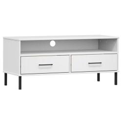 VIDAXL Tv Cabinet With Metal Legs Solid Wood Pine Oslo In White