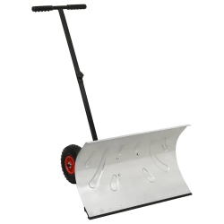 VIDAXL 29” Heavy Duty Wheeled Snow Shovel, Adjustable Push Bar & Blade Angles, Non-Slip Handle