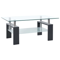 VIDAXL Coffee Table, Tempered Glass Top, Center Table, 37.4"x21.7"x15.7" And Transparent In Gray