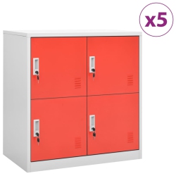 VIDAXL Locker Cabinets 5 PCs Light Grey And 90X45X92.5 Cm Steel In Red
