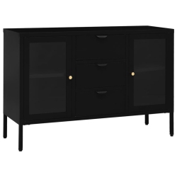 VIDAXL Sideboard 105X35X70 Cm Steel And Tempered Glass In Black