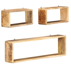VIDAXL 3 Piece Wall Cube Shelf Set Soild Wood In Mango