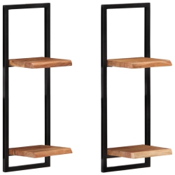 VIDAXL Wall Shelves 2 PCs 25X25X75 Cm Solid Wood Acacia And Steel