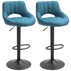 HOMCOM Bar Stools Set Of 2, Swivel Counter Height Barstools With Adjustable Height, Linen Upholstered Bar Chairs With Round Metal Base And Footrest