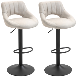 HOMCOM Bar Stools Set Of 2, Swivel Counter Height Barstools \w Adjustable Height, Linen Upholstered Bar Chairs \w Round Metal Base And Footrest