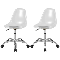 COSTWAY Set Of 2 Rolling Acrylic Armless Desk Chair Swivel Vanity Ghost Chair Adjustable