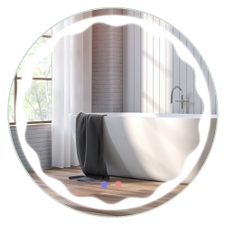 COSTWAY 24" Bathroom Round Led Mirror Anti-Fog 3-Color Light Modes Touch Button Makeup