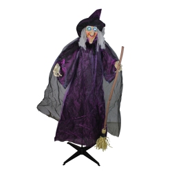 NORTHLIGHT 66" Animated Standing Witch And Broomstick Halloween Decoration