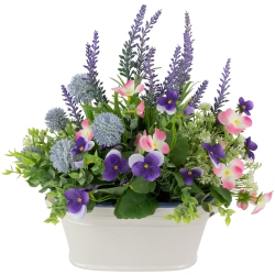 NORTHLIGHT Artificial Lavender And Mixed Spring Floral In Weathered Ceramic Pot - 12