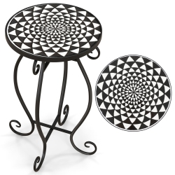 COSTWAY Mosaic Outdoor Side Table, Round End Table With Weather Resistant Ceramic Tile Tabletop