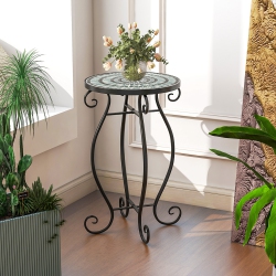 COSTWAY Mosaic Outdoor Side Table, Round End Table With Weather Resistant Ceramic Tile Tabletop