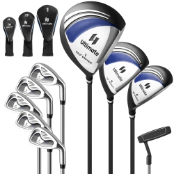 COSTWAY 9 PCs Men's Complete Golf Club Set Right Handed With 460Cc Alloy Driver Irons Gray/navy