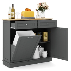 COSTWAY Wooden Kitchen Trash Cabinet Tilt Out Bin Holder W/ Drawer & Storage Shelf