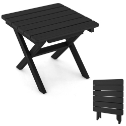 COSTWAY Outdoor Folding Side Table Weather-Resistant HDpe Adirondack Table Black/gray