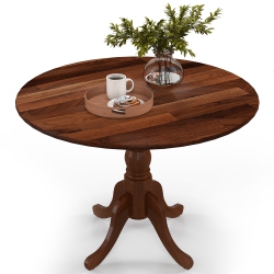COSTWAY Rustic Dining Table Wooden Dining Table With Round Tabletop & Curved Trestle Legs