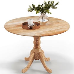 COSTWAY Rustic Dining Table Wooden Dining Table With Round Tabletop & Curved Trestle Legs