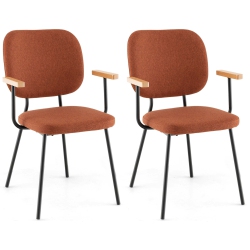 COSTWAY Set Of 2 Modern Linen Fabric Dining Chairs Padded Kitchen Accent Armchair Grey/orange