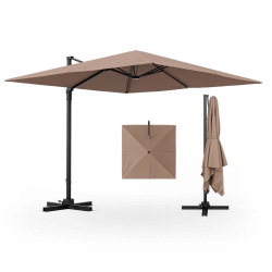 COSTWAY Patio 9.5Ft Square Cantilever Offset Hanging Umbrella 2-Tier 360° Outdoor