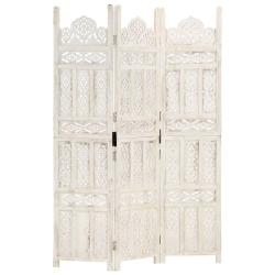 VIDAXL Hand Carved 3-Panel Room Divider 120X165 Cm Solid Mango Wood In White