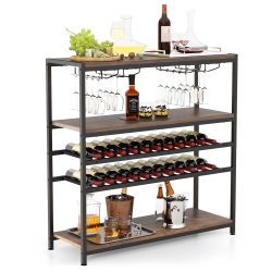 COSTWAY Rustic 5-Tier Wine Rack Table 22 Bottle Wine Cabinet Freestanding With Glass Holder