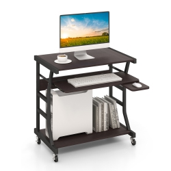 COSTWAY 29.5" Mobile Computer Desk Rolling Laptop Cart With Pull-Out Keyboard Tray & Shelf