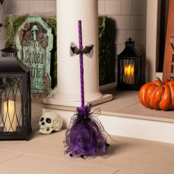 NORTHLIGHT Animated Witches Broom Halloween Decoration - 29" - Purple And In Black