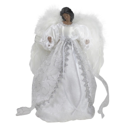 NORTHLIGHT 14" African American Silver And Angel Christmas Tree Topper, Unlit In White
