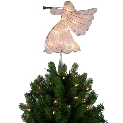 NORTHLIGHT 10" Gold Angel Tree Topper, Warm Lights In White