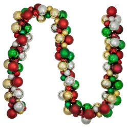 NORTHLIGHT 2-Finish Shatterproof Traditional Christmas Ball Garland - 6' X 3.5" - Multi-Color - Unlit