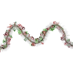 NORTHLIGHT Christmas Ho Ho Ho Wrapped Tinsel Commercial Garland - 50' X 2.5" - White And Green - Unlit In Red