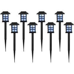 NORTHLIGHT Set Of 8 Lantern Style Solar Powered Led Pathway Markers, 14.25" In Black