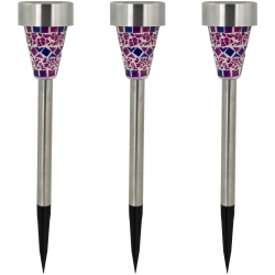NORTHLIGHT Set Of 3 Mosaic Stained Glass Solar Powered Led Pathway Markers, 15.5" In Purple