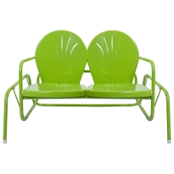 NORTHLIGHT 48.25" Outdoor Retro Metal Tulip Double Glider Patio Chair, Lime In Green