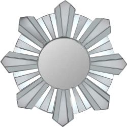 NORTHLIGHT 25" Matte Sunburst Wave Glass Round Wall Mirror In Silver