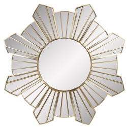 NORTHLIGHT 25" Shiny Sunburst Wave Glass Round Wall Mirror In Gold