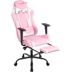 BESTOFFICE Ergonomic Desk Executive Pu Leather Computer Lumbar Support With Footrest Modern Task Rolling Swivel Racing Chair for Women&men In Pink