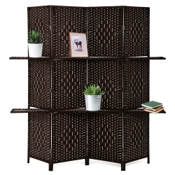 FDW Room Divider 4 Panel Room Screen Divider Wooden Screen Folding Portable Partition Screen Wood With Removable Storage Shelves Color, Brown
