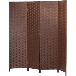 FDW Room Divider Wood Screen Wood Mesh Woven Design Room Screen Divider Folding Portable Partition Screen Screen Wood for Home Office (4 Panel, Brown)