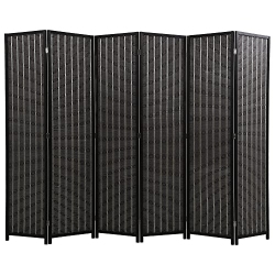 FDW Room Divider Bamboo Room Divider Wall Folding Privacy Wall Divider Wood Screen for Home Bedroom Living Room (6 Panel, Black)