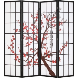 FDW Room Divider 6Ft Folding Privacy Divider 4 Panel Oriental Shoji Screen Wall Divider Wood Divider Portable Freestanding Partition Screen, White