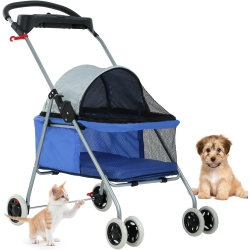 BESTPET Pet Stroller 4 Wheels Posh Folding Waterproof Portable Travel Cat Dog Stroller With Cup Holder