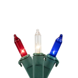 NORTHLIGHT Mini Patriotic Christmas Lights - Red, White And Blue - 20.25' - Wire - 100Ct In Green