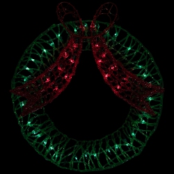 NORTHLIGHT 20" Green And Lighted Wreath And Bow Christmas Window Silhouette Decoration In Red