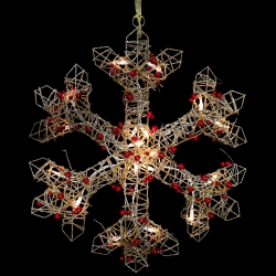 NORTHLIGHT 19" Lighted Glittered Berry Rattan Snowflake Christmas Window Decoration In Silver