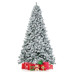 GYMAX 9Ft Snow Flocked Hinged Artificial Christmas Tree Unlit Holiday Decor