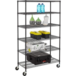 FDW 48 Inch L 18 Inch W 76 Inch H Wire Shelving Unit Metal Shelf \w 6 Tier Casters Adjustable Layer Rack Strong Steel for Restaurant Garage Pantry